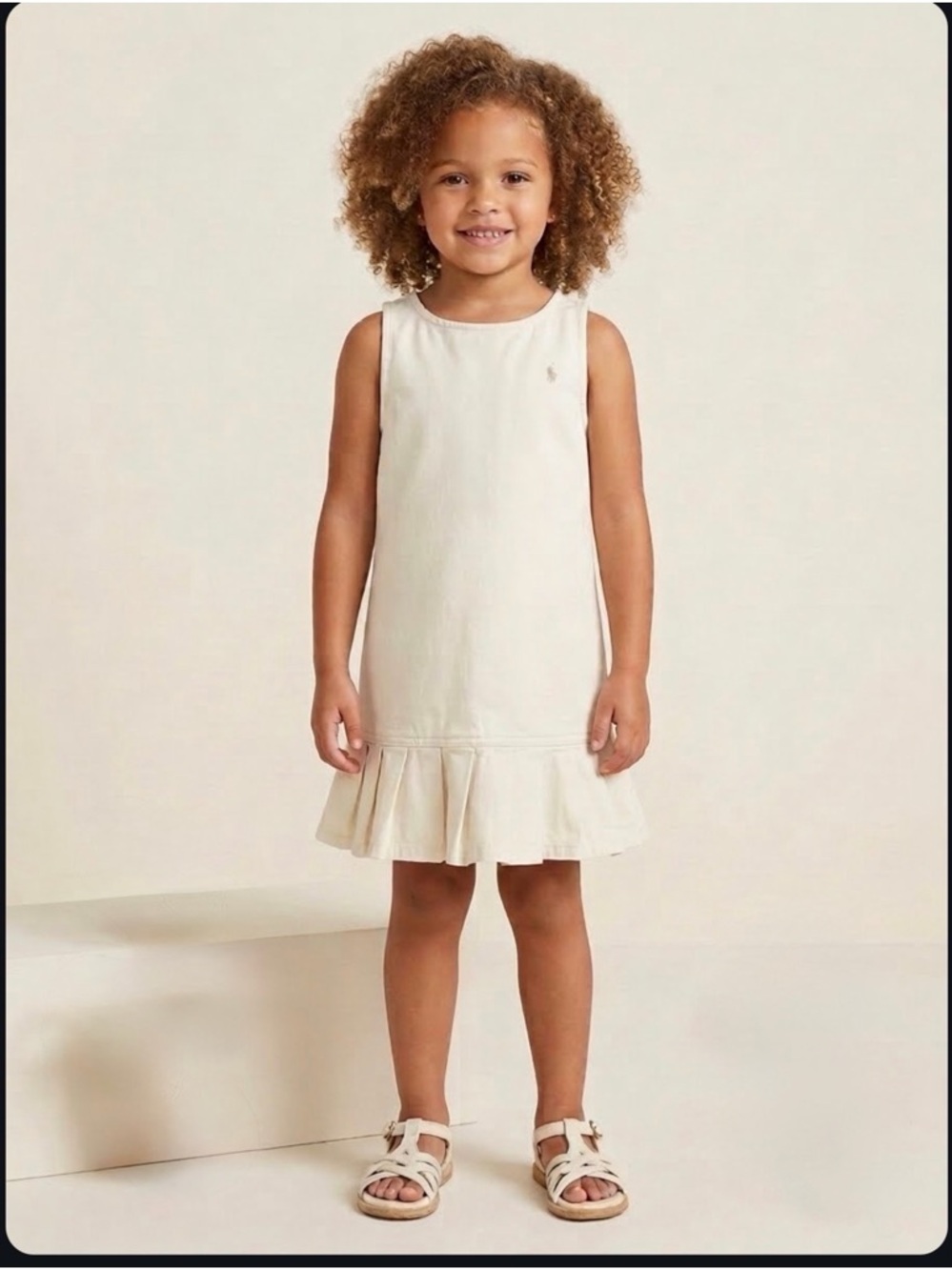 Ralph Lauren Cream Ruffle-Hem Sleeveless Dress for Girls